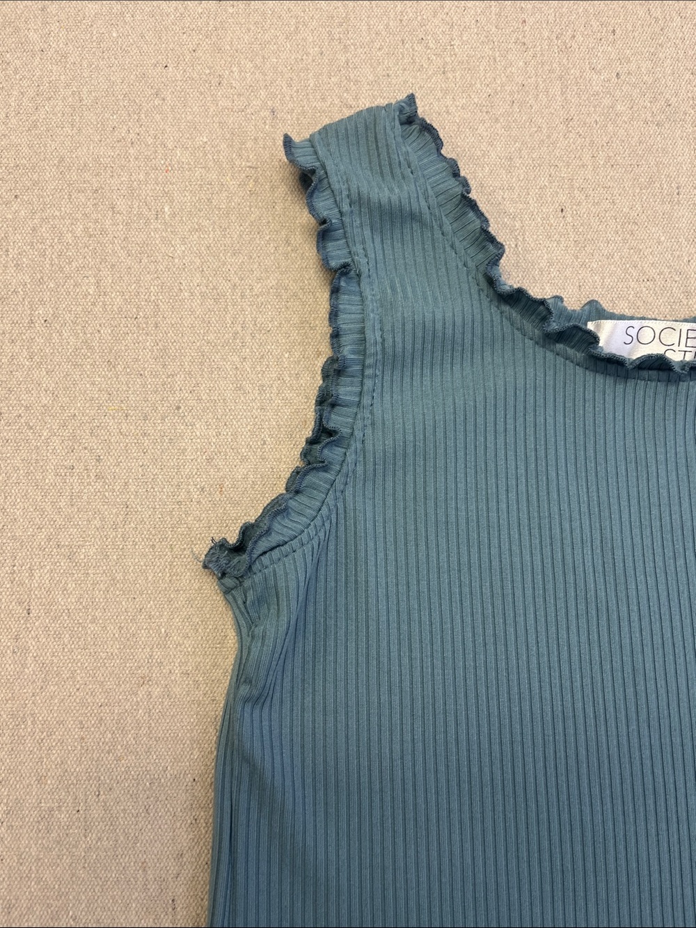 Girls' Teal Ribbed Ruffle Tank Top - Picture 3 of 9